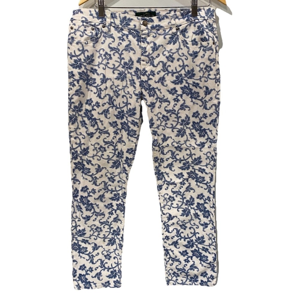 Lauren Ralph Lauren Jeans Women's 14 Blue Floral Modern Straight Ankle